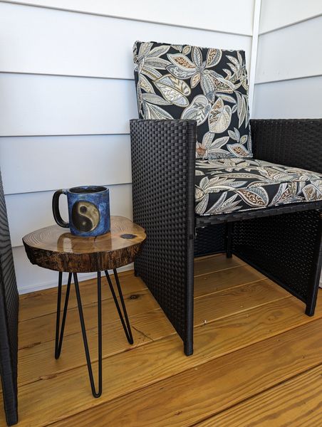 Wood Slab Table, Handcrafted Rustic with Unique Irregular Shape, 11" Wide x 15.5" Tall, Sealed with Polyurethane for Indoor and Outdoor Use – photo 1