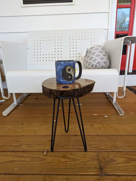 Wood Slab Table, Handcrafted Rustic with Unique Irregular Shape, 11" Wide x 15.5" Tall, Sealed with Polyurethane for Indoor and Outdoor Use – photo 7