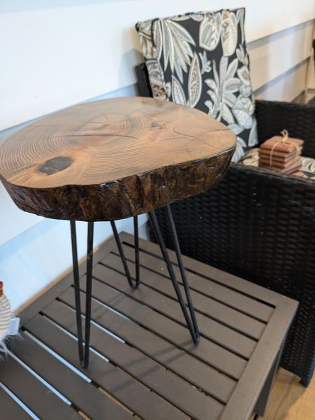 Wood Slab Table, Handcrafted Rustic with Unique Irregular Shape, 11" Wide x 15.5" Tall, Sealed with Polyurethane for Indoor and Outdoor Use – photo 9