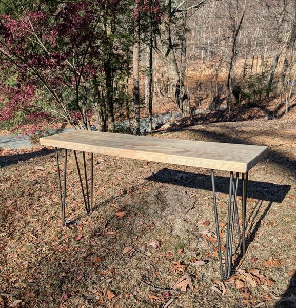Rustic Wooden Slab Bench with Metal Legs: Custom Handcrafted, Indoor/Outdoor – photo 1