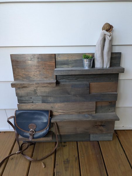 Live Edge Rustic Wood Wall Shelf 23x24 in, Handmade Reclaimed Mixed Wood Panel Shelf, Farmhouse Wall Decor, Cabin Decor, Indoor Outdoor