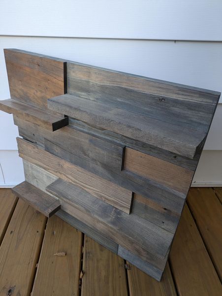 Live Edge Rustic Wood Wall Shelf 23x24 in, Handmade Reclaimed Mixed Wood Panel Shelf, Farmhouse Wall Decor, Cabin Decor, Indoor Outdoor – photo 2