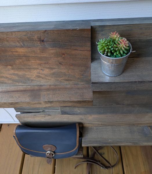 Live Edge Rustic Wood Wall Shelf 23x24 in, Handmade Reclaimed Mixed Wood Panel Shelf, Farmhouse Wall Decor, Cabin Decor, Indoor Outdoor – photo 4