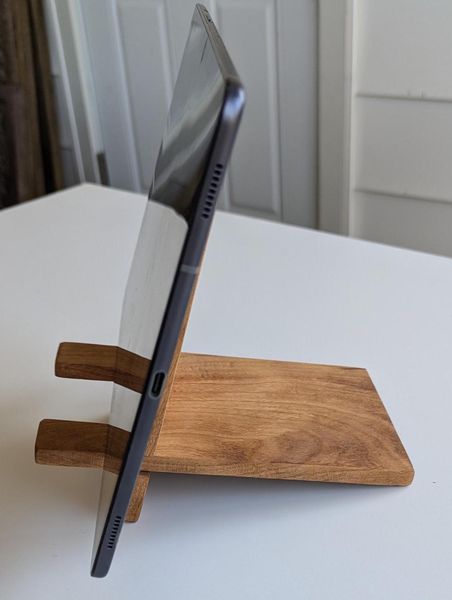 Wood stand for cell phone and tablet, handcrafted, holder for charging and viewing of devices – photo 3