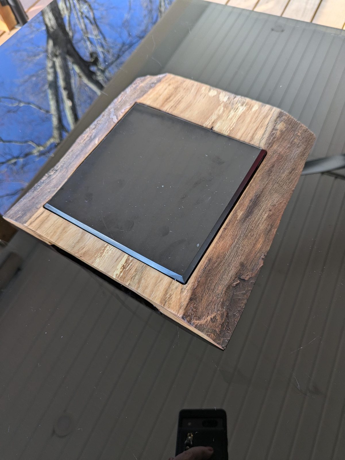 Live Edge Ash Wood and Black Quartz Charcuterie Board, Handmade Stone Cheese Board, Rustic Serving Tray, Wine Board, Housewarming Gift