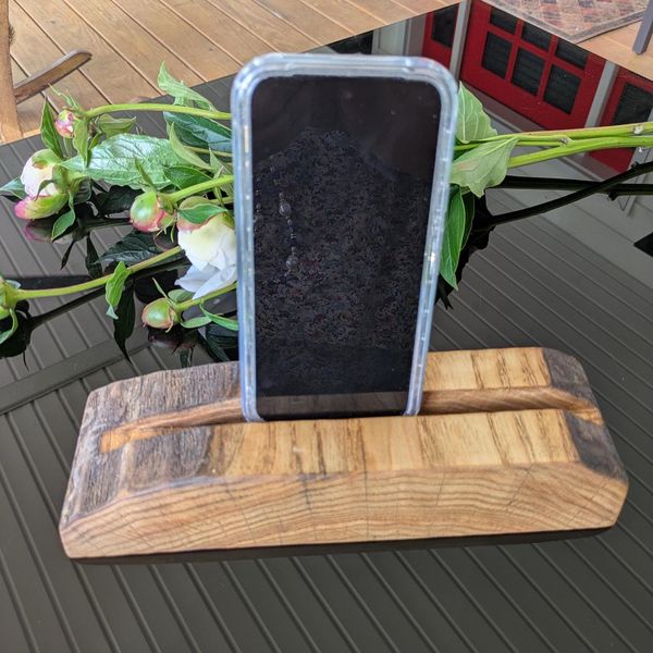 Live Edge Ash Wood Tablet Stand Handcrafted Phone Charging Holder, Wooden iPad Dock, Desk Organizer, Wood Phone Stand, Gift for Him – photo 1