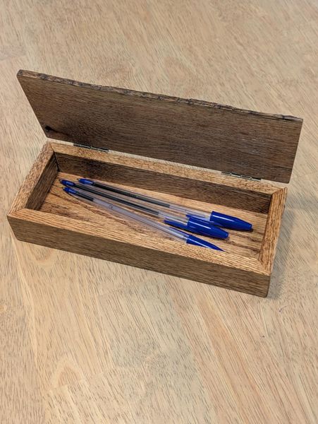 Handcrafted Rustic Red Oak Box: Wooden Pencil & Jewelry Storage – photo 4