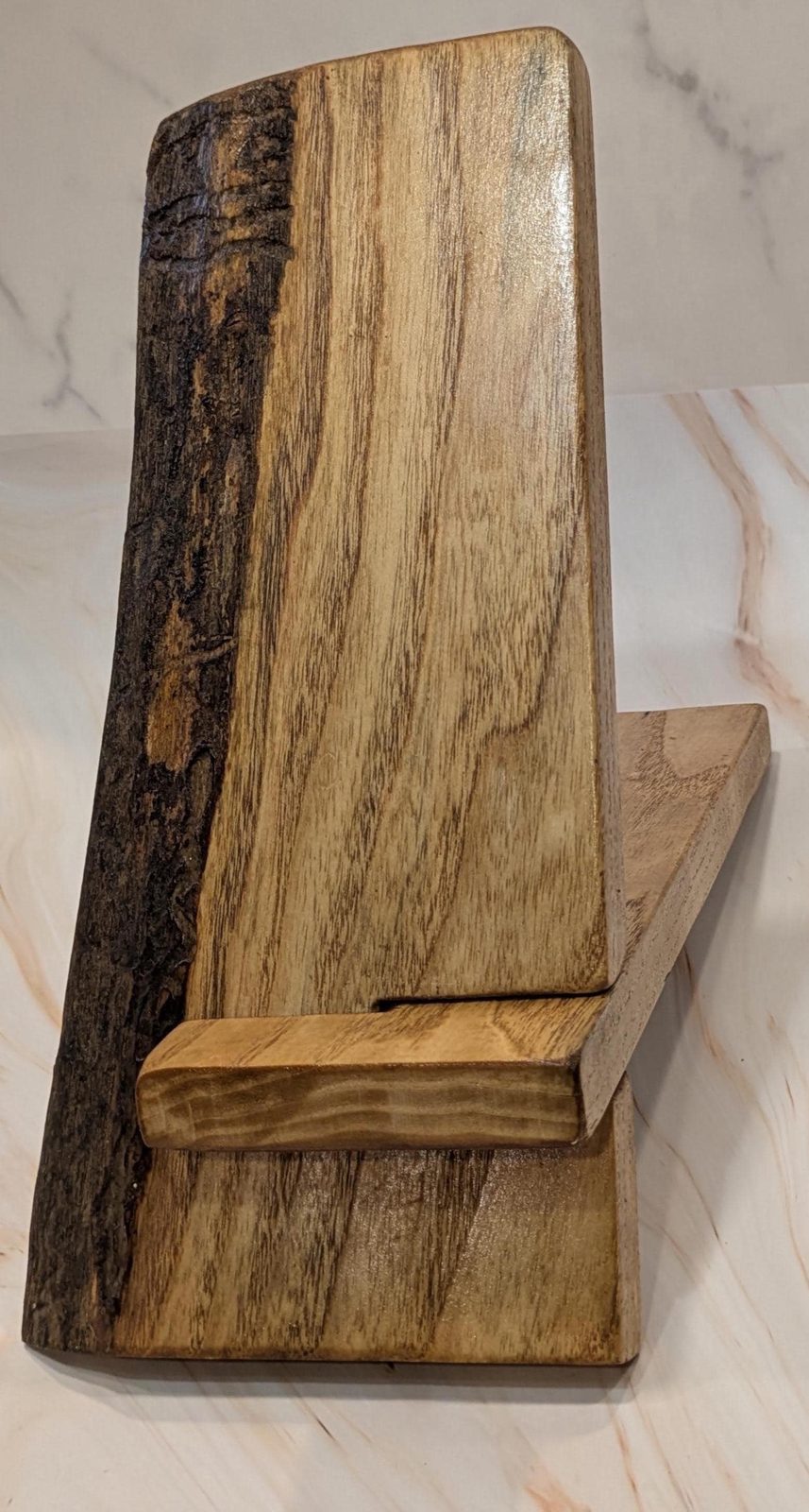 Live Edge Ash Wood Phone Stand with Charging Slot, Handmade Desk Phone Holder, Wooden Cell Phone Dock, Office Gift for Him, Christmas Gift