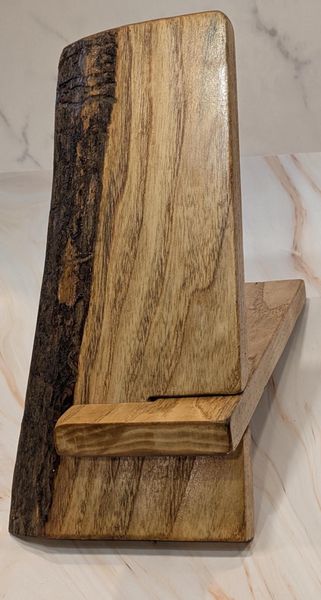 Live Edge Ash Wood Phone Stand with Charging Slot, Handmade Desk Phone Holder, Wooden Cell Phone Dock, Office Gift for Him, Christmas Gift