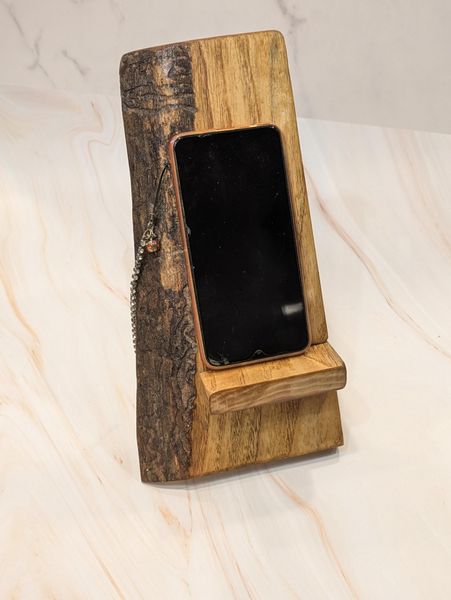 Live Edge Ash Wood Phone Stand with Charging Slot, Handmade Desk Phone Holder, Wooden Cell Phone Dock, Office Gift for Him, Christmas Gift – photo 3