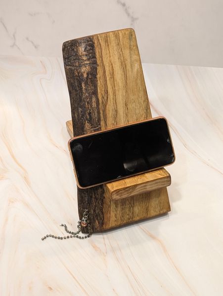 Live Edge Ash Wood Phone Stand with Charging Slot, Handmade Desk Phone Holder, Wooden Cell Phone Dock, Office Gift for Him, Christmas Gift – photo 4