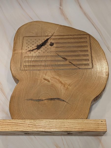 Ash Wood American Flag Display, Live Edge Wooden Flag on Stand, Handmade Patriotic Desk Decor, Veterans Day Gift, Military Retirement Gift – photo 8
