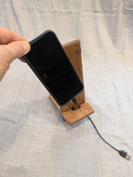 Red Oak Wooden Phone Stand with Charging Hole, Handmade Desk Phone Holder, Oak Cell Phone Dock, Stocking Stuffer for Men, Christmas Gift – photo 4