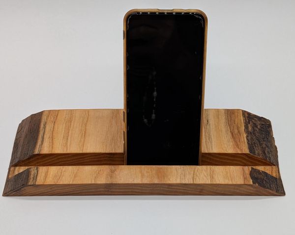 Slim Live Edge Ash Wood Tablet and Phone Stand, Wooden iPad Holder, Desk Charging Dock, Kitchen Recipe Tablet Stand, Christmas Gift for Him