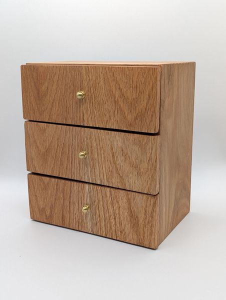 Handcrafted Red Oak 3-Drawer Tea Cabinet Removable Dividers, Wood Tea Chest, Tea Bag Organizer, Desk Storage Box, Unique Gift for Tea Lover – photo 1