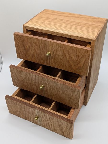 Handcrafted Red Oak 3-Drawer Tea Cabinet Removable Dividers, Wood Tea Chest, Tea Bag Organizer, Desk Storage Box, Unique Gift for Tea Lover – photo 2