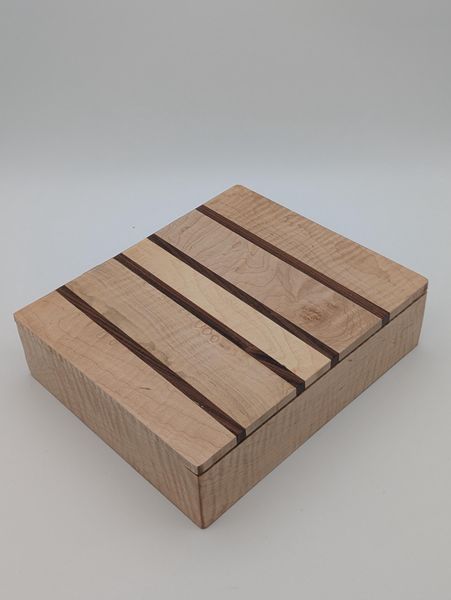 Curly Maple and Wenge Wood Keepsake Box with Hinged Lid, Handmade Jewelry Box, Brass Hinges, Watch Box for Men, Unique Christmas Gift