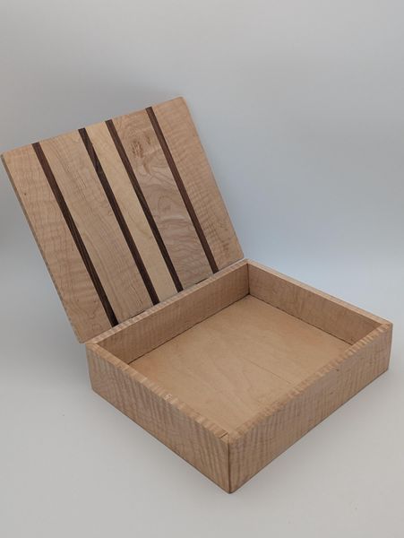 Curly Maple and Wenge Wood Keepsake Box with Hinged Lid, Handmade Jewelry Box, Brass Hinges, Watch Box for Men, Unique Christmas Gift – photo 2