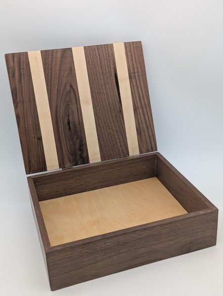 Walnut and Maple Wooden Keepsake Box with Hinged Lid, Handmade Jewelry Box, Brass Hinges, Watch Box for Men, Anniversary or Christmas Gift – photo 4
