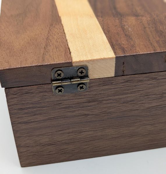 Walnut and Maple Wooden Keepsake Box with Hinged Lid, Handmade Jewelry Box, Brass Hinges, Watch Box for Men, Anniversary or Christmas Gift – photo 9