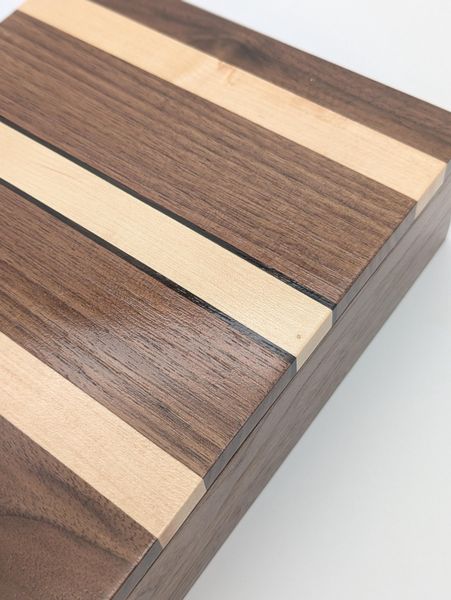 Walnut, Maple and Ebony Inlay Keepsake Box with Hinged Lid, Handmade Wooden Jewelry Box, Brass Hinges, Watch Box, Christmas Gift for Him – photo 2