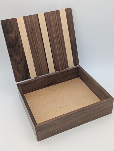 Walnut, Maple and Ebony Inlay Keepsake Box with Hinged Lid, Handmade Wooden Jewelry Box, Brass Hinges, Watch Box, Christmas Gift for Him – photo 3