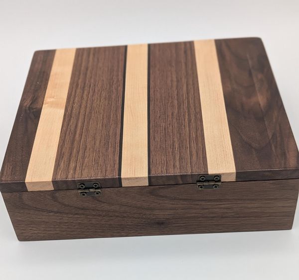 Walnut, Maple and Ebony Inlay Keepsake Box with Hinged Lid, Handmade Wooden Jewelry Box, Brass Hinges, Watch Box, Christmas Gift for Him – photo 5