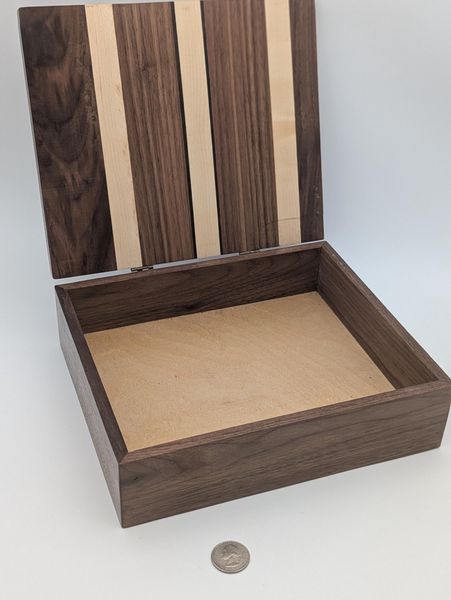 Walnut, Maple and Ebony Inlay Keepsake Box with Hinged Lid, Handmade Wooden Jewelry Box, Brass Hinges, Watch Box, Christmas Gift for Him – photo 8