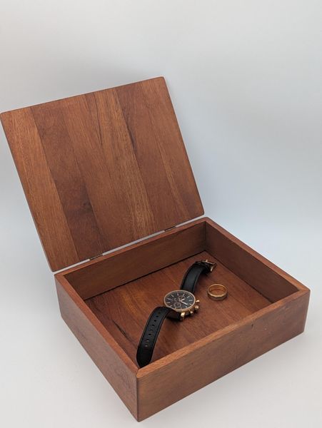Mahogany Wooden Keepsake Box with Hinged Lid, Handmade Jewelry Box, Brass Hinges, Memory Box, Watch Box for Men, Anniversary Gift for Him – photo 4