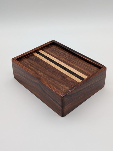 Handcrafted Siding Lid Box from Walnut, Ebony & Maple - Small Wooden Storage Box, Desk Organizer, Birthday Gift – photo 1