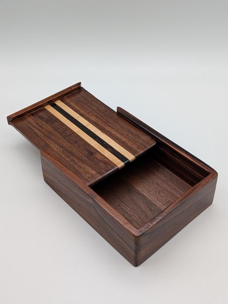 Handcrafted Siding Lid Box from Walnut, Ebony & Maple - Small Wooden Storage Box, Desk Organizer, Birthday Gift – photo 2