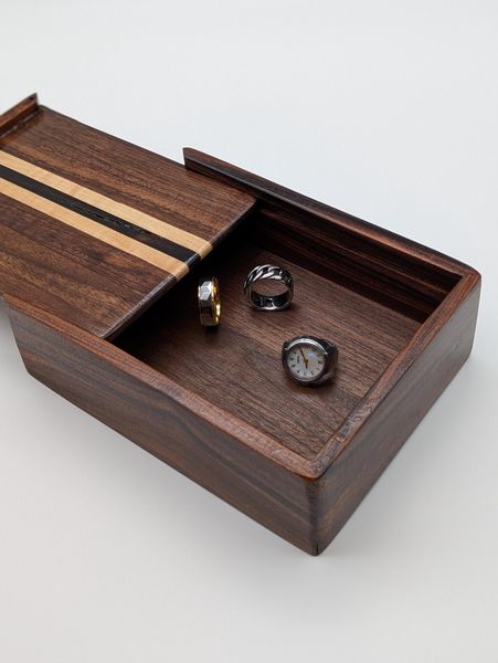 Handcrafted Siding Lid Box from Walnut, Ebony & Maple - Small Wooden Storage Box, Desk Organizer, Birthday Gift – photo 3
