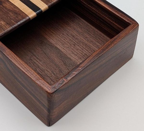 Handcrafted Siding Lid Box from Walnut, Ebony & Maple - Small Wooden Storage Box, Desk Organizer, Birthday Gift – photo 8